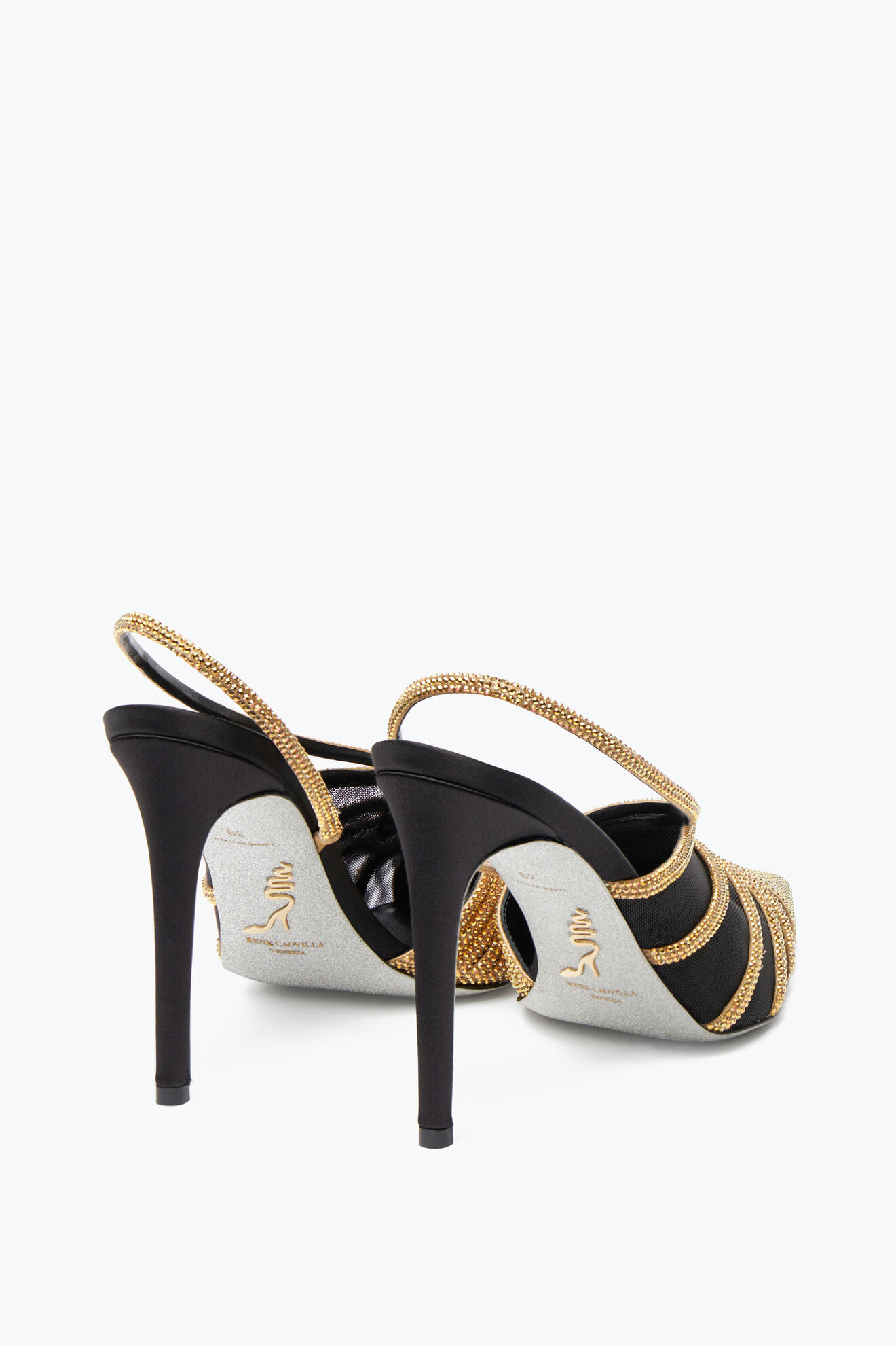 Emily Black And Gold Slingback 105 Pumps in Black for Women | Rene
