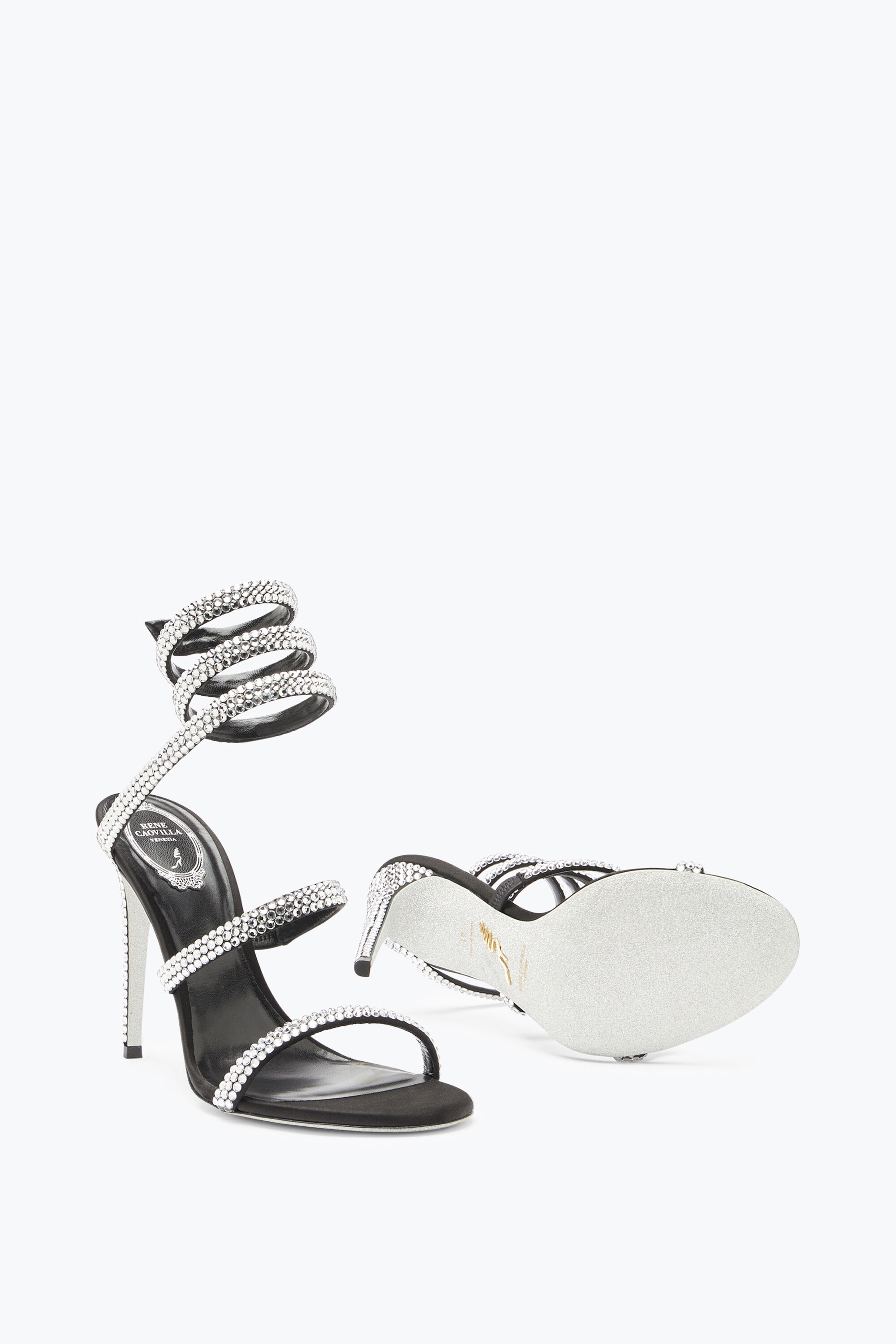 Jeweled Cleo Black Sandal With Silver Crystals 105 Rene Caovilla