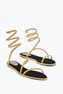 Cleo Schwarz Goldene Flache Sandale 10