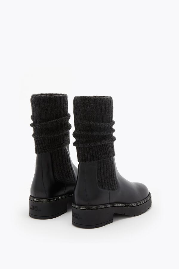 BIKA STIEFEL LEDER UND KASCHMIR MIT KRISTALLEN 50 IN SCHWARZE