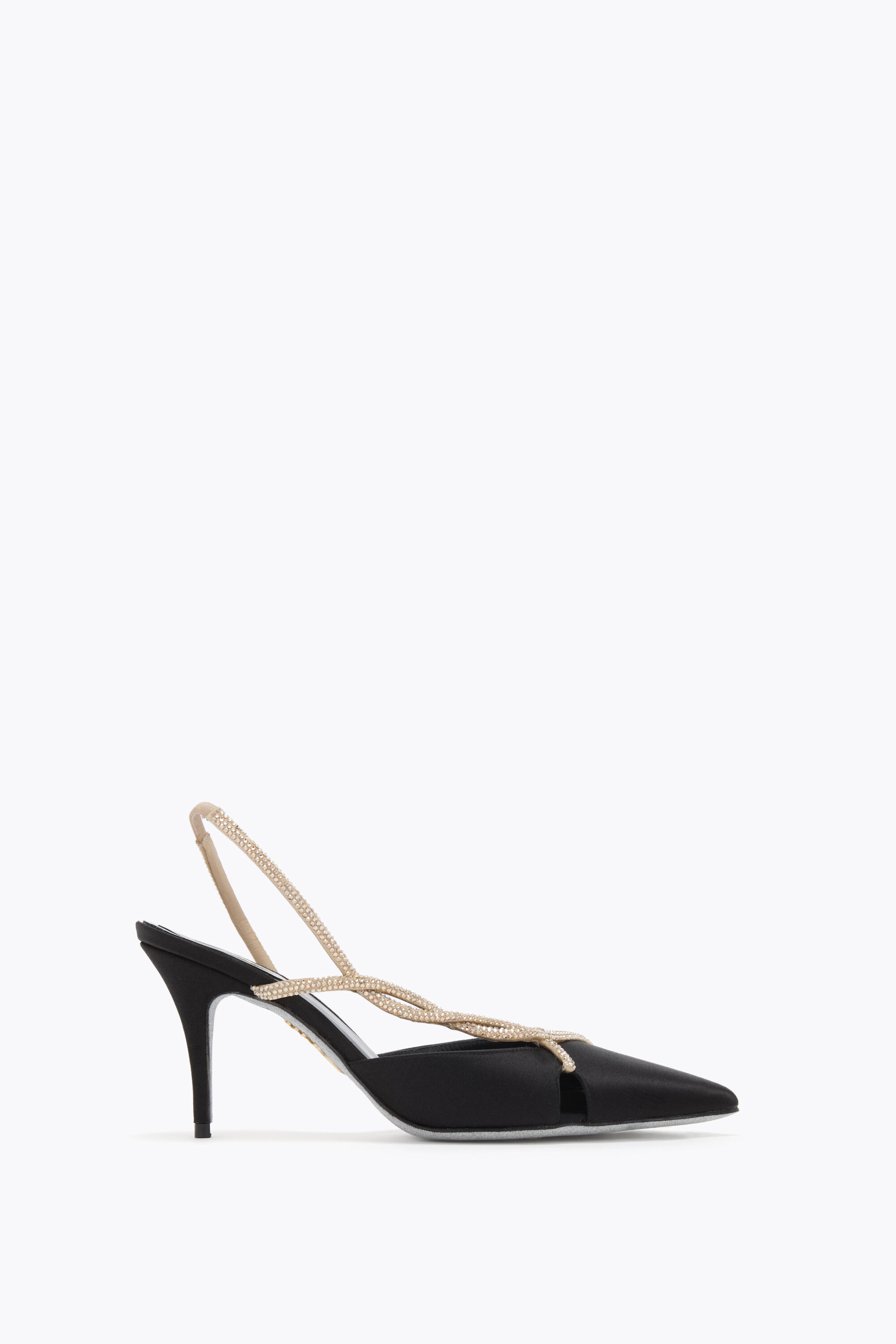 Jeweled BRAID BLACK AND GOLD SLINGBACK 80 | Rene Caovilla®