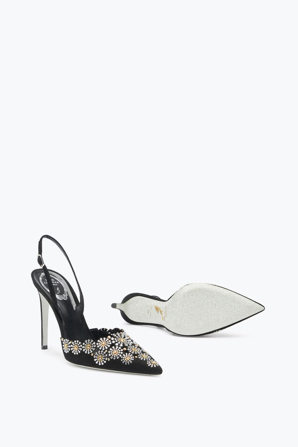 Slingback Daisy de ante negro con cristales 105