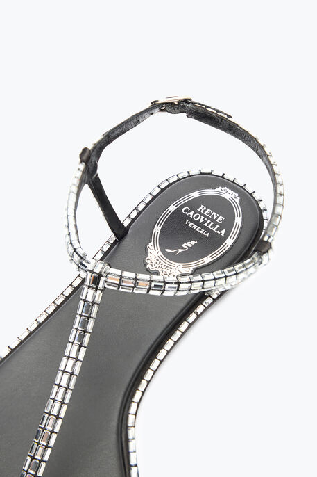 DIANA BLACK SANDAL WITH CRYSTAL BAGUETTE