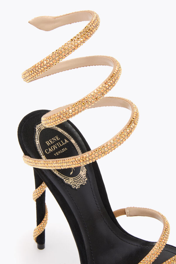 MARGOT BLACK AND GOLD PLATFORM SANDAL 130