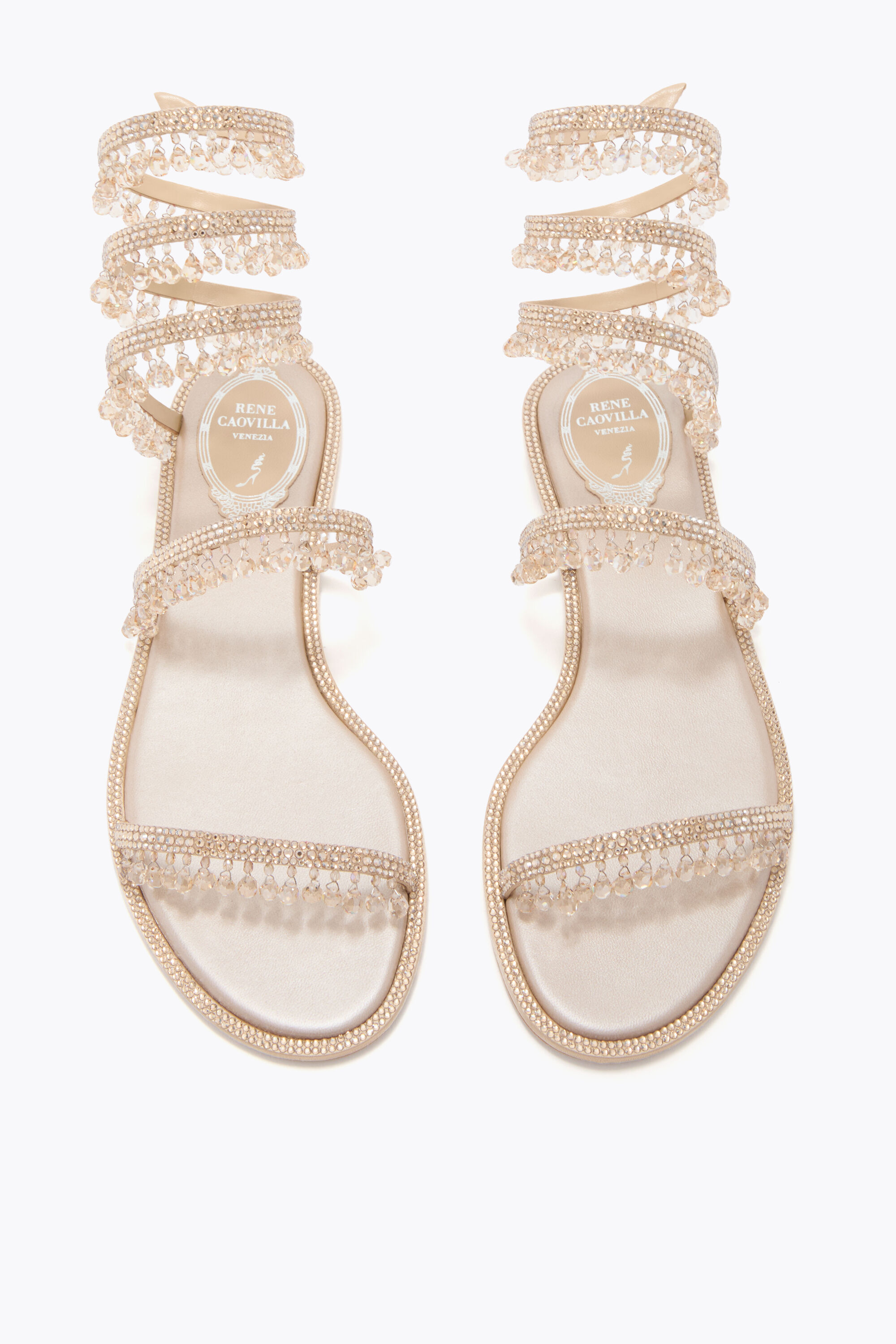 チュルチュルランド Jeweled CHANDELIER CHAMPAGNE FLAT SANDAL 10 | Rene Caovilla®