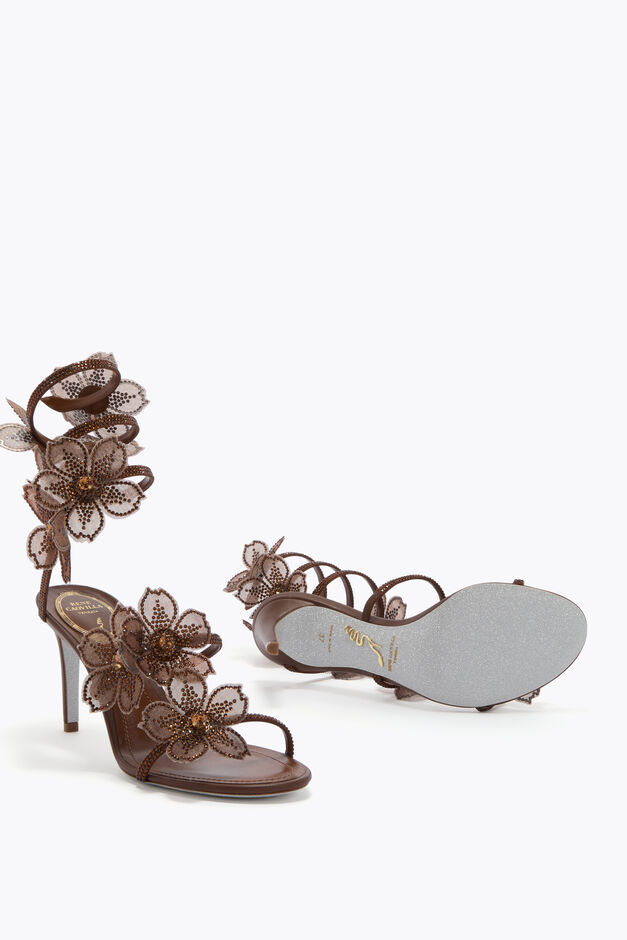 PEACH FLOWER BROWN SANDAL 80