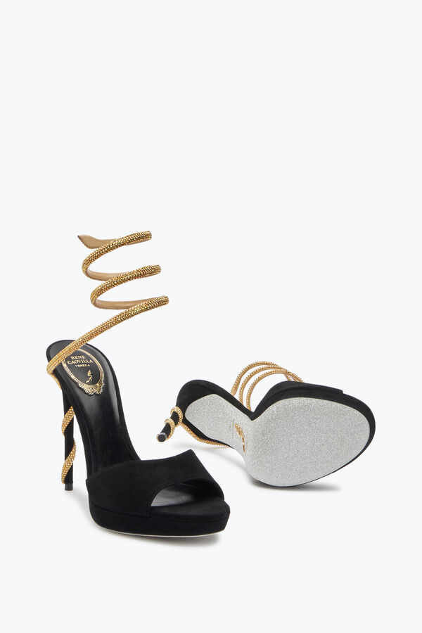 Margot Black Suede And Gold Platform Sandal 120