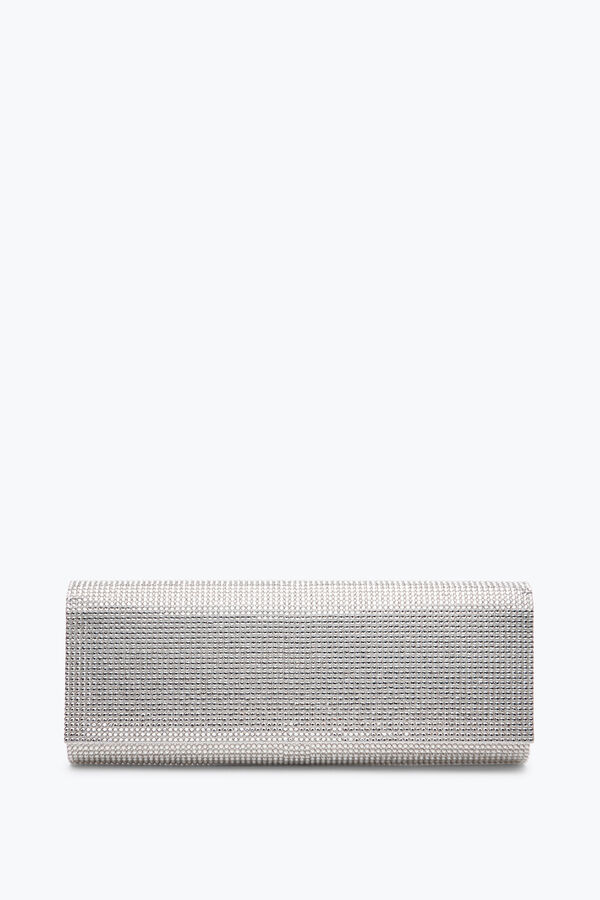 Zafira Silver Clutch With All-Over Crystals