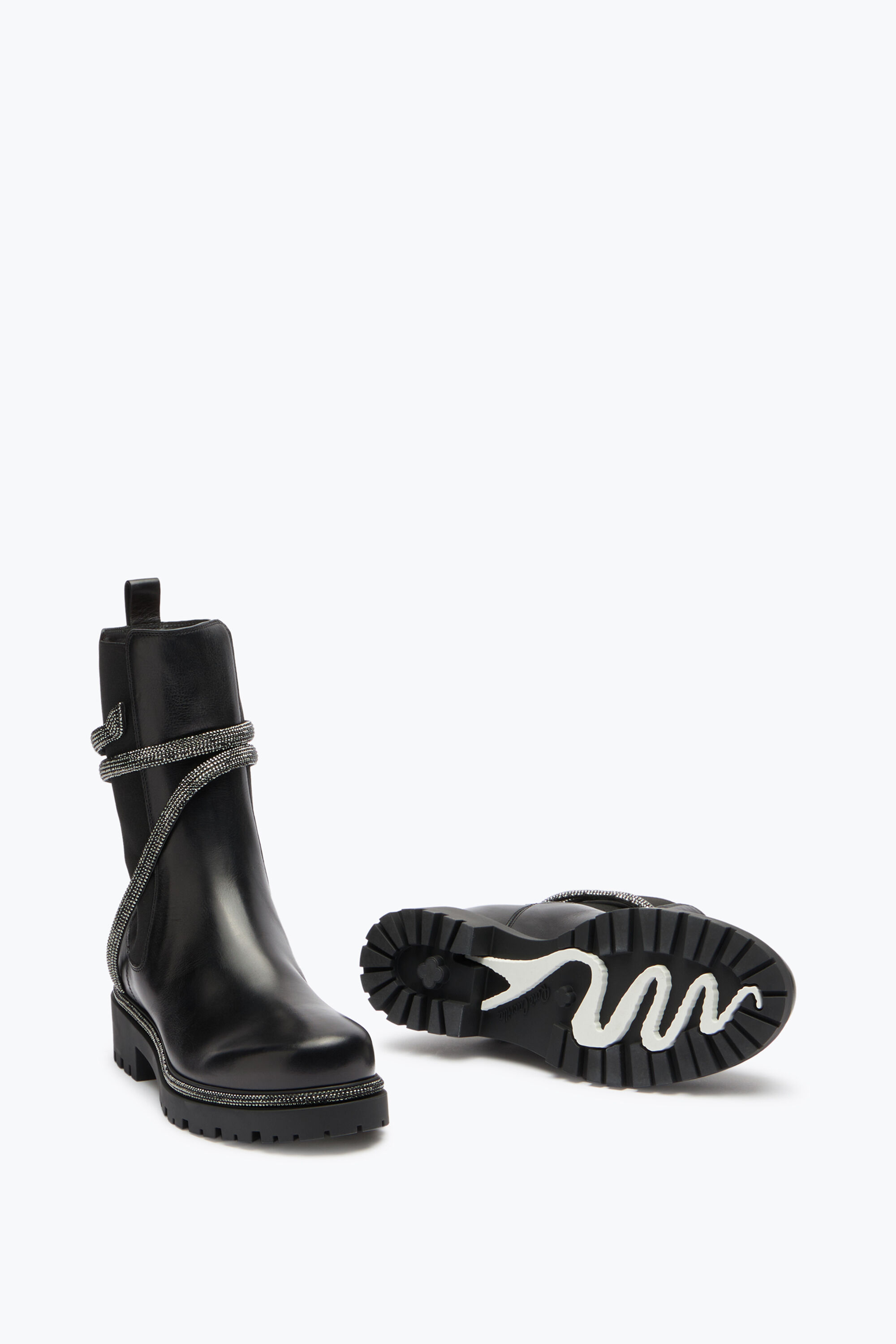 Jeweled Cleo Combat Black Biker Boots Rene Caovilla