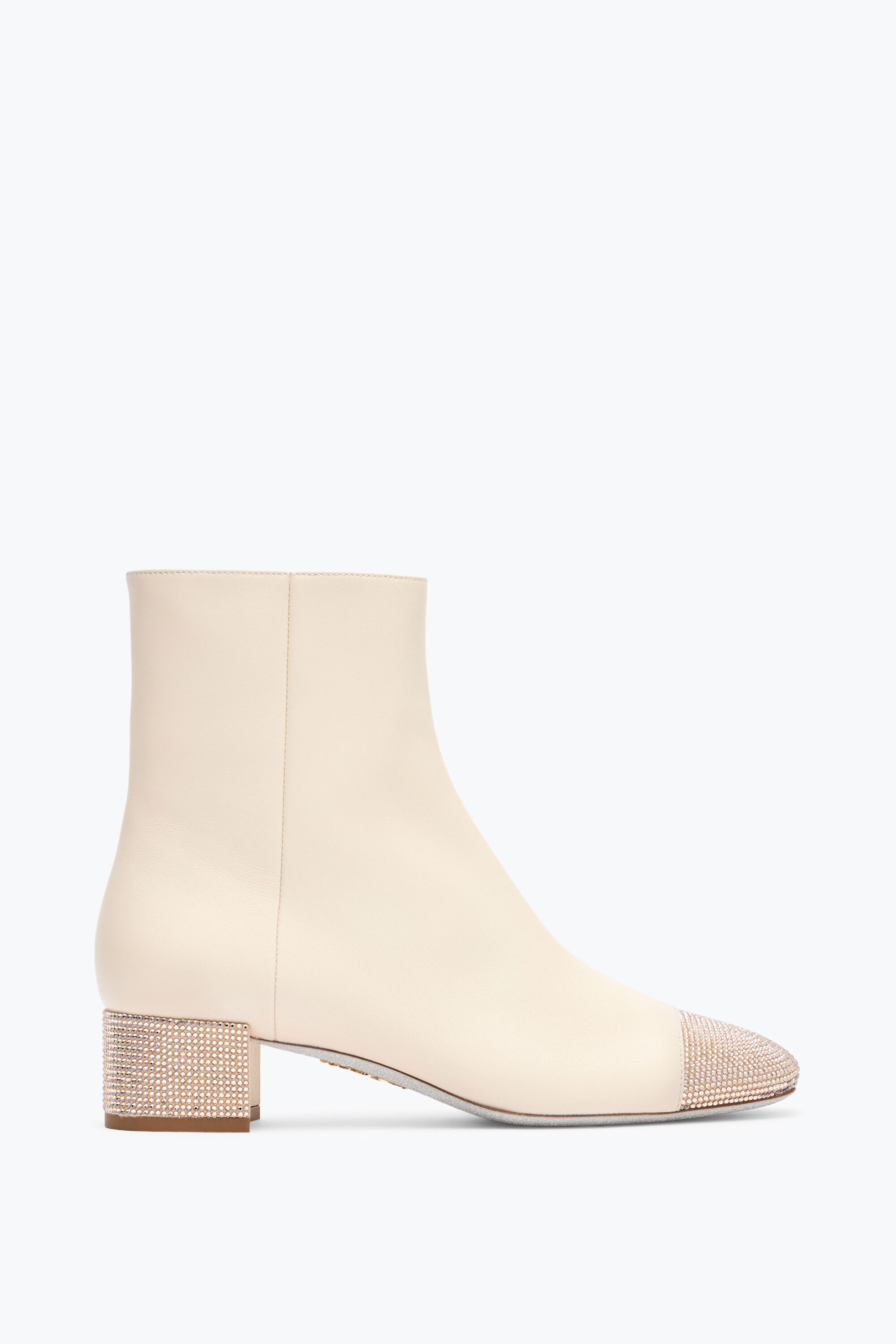 Jeweled Bonnie Ankle Boot In Ivory Leather With Gold Crystals 40 | Rene  Caovilla®