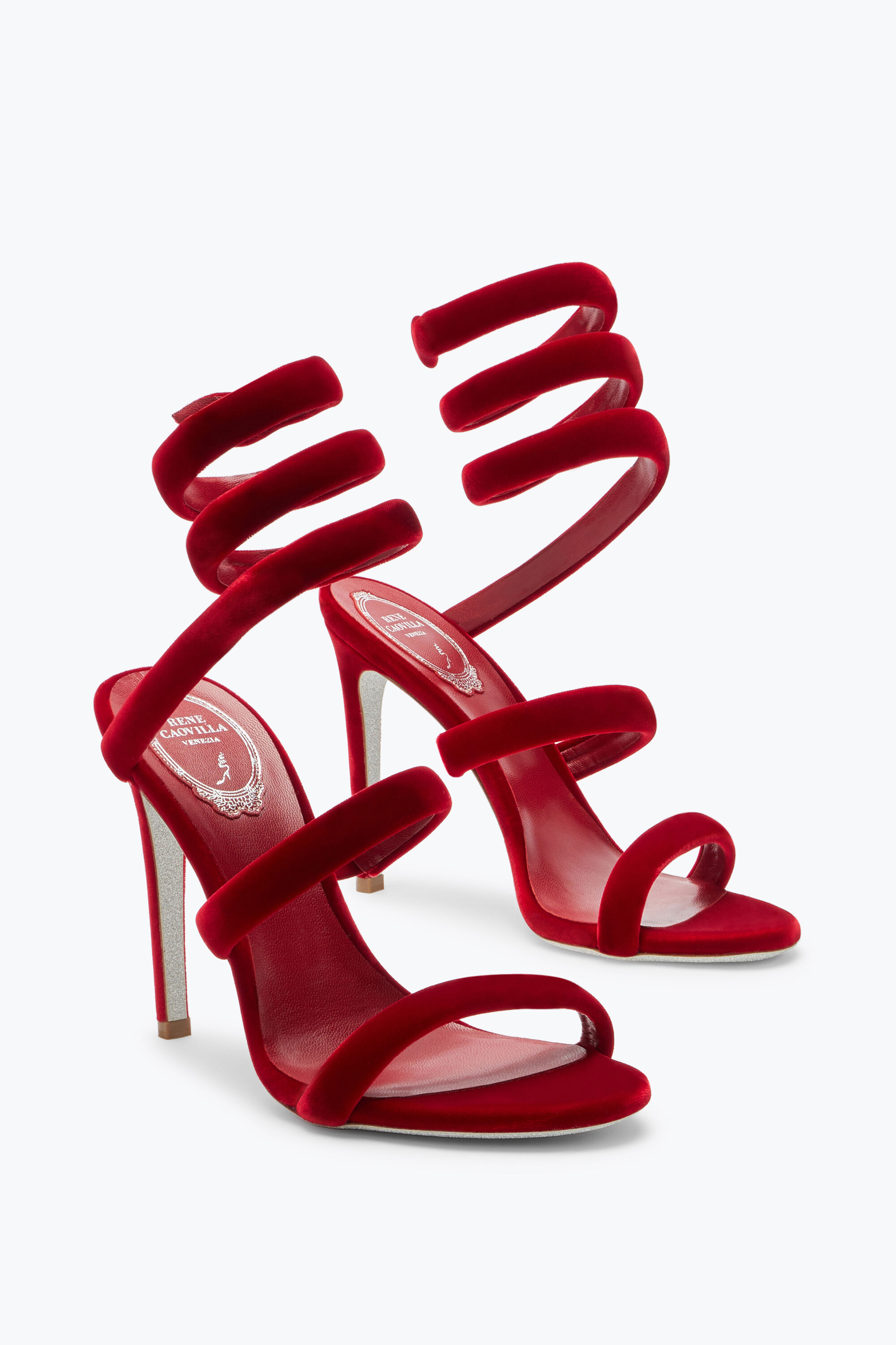 Jeweled Cleo Ruby Velvet Sandal 105 Rene Caovilla