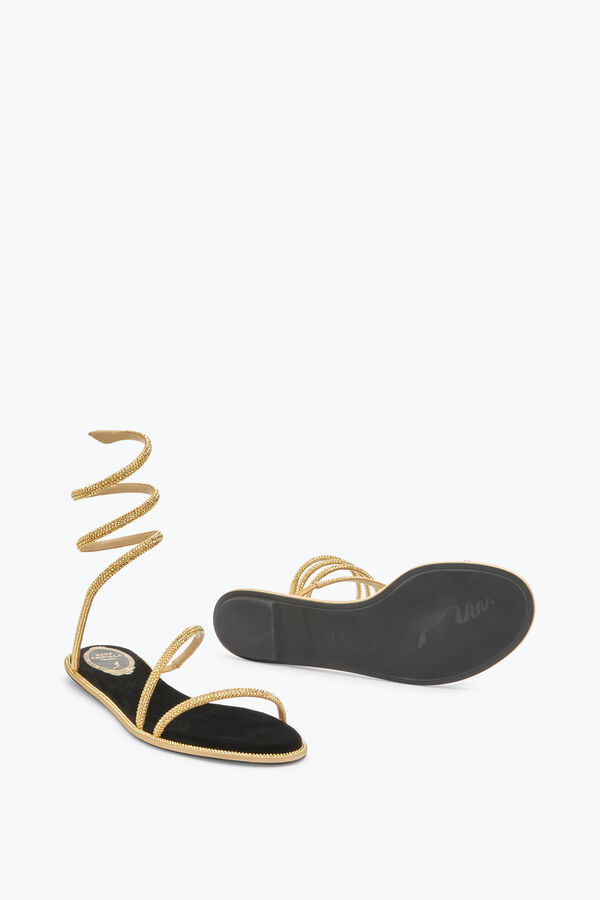 Cleo Schwarz Goldene Flache Sandale 10