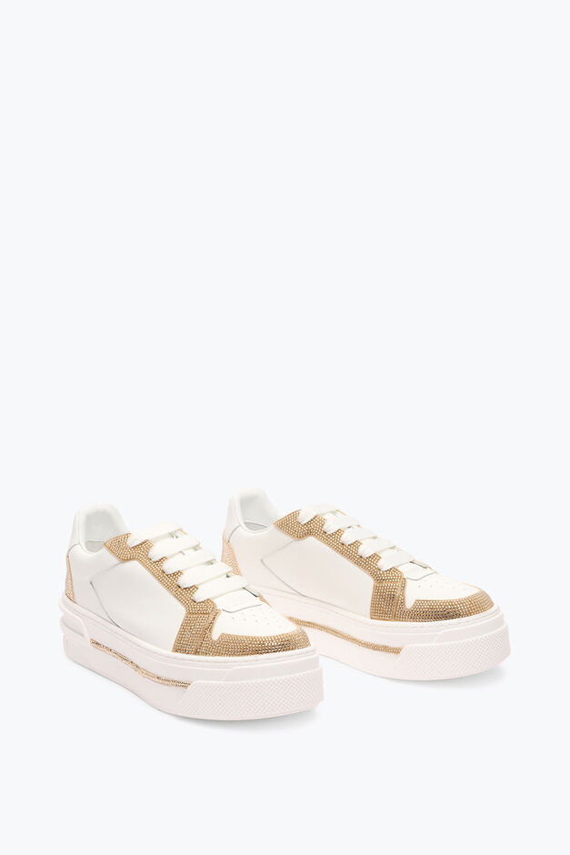 XTRA WHITE-GOLD SNEAKER WITH CRYSTALS 50 XTRA WHITE-GOLD SNEAKER WITH CRYSTALS 50