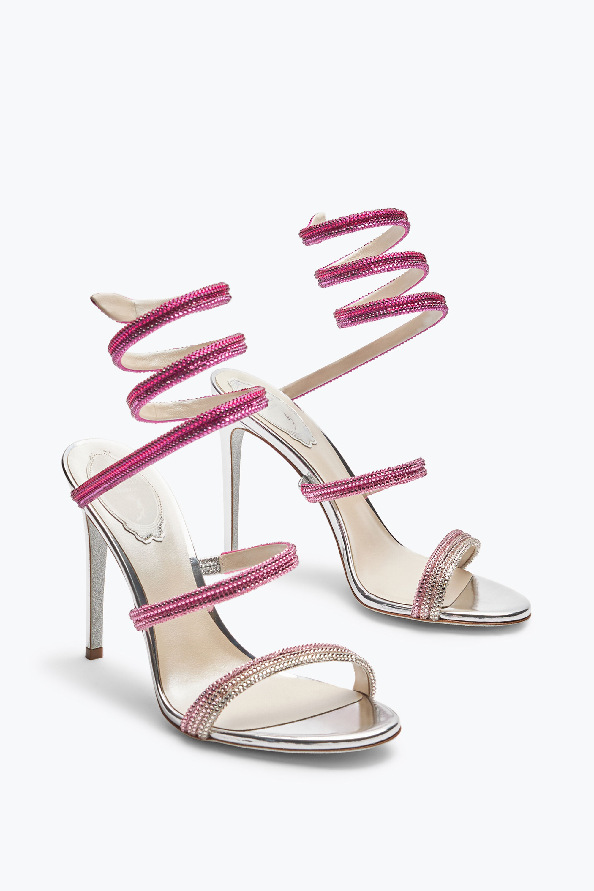 Jeweled Cleo Silver Sandal With Pink Degradé Crystals 105 | Rene Caovilla®
