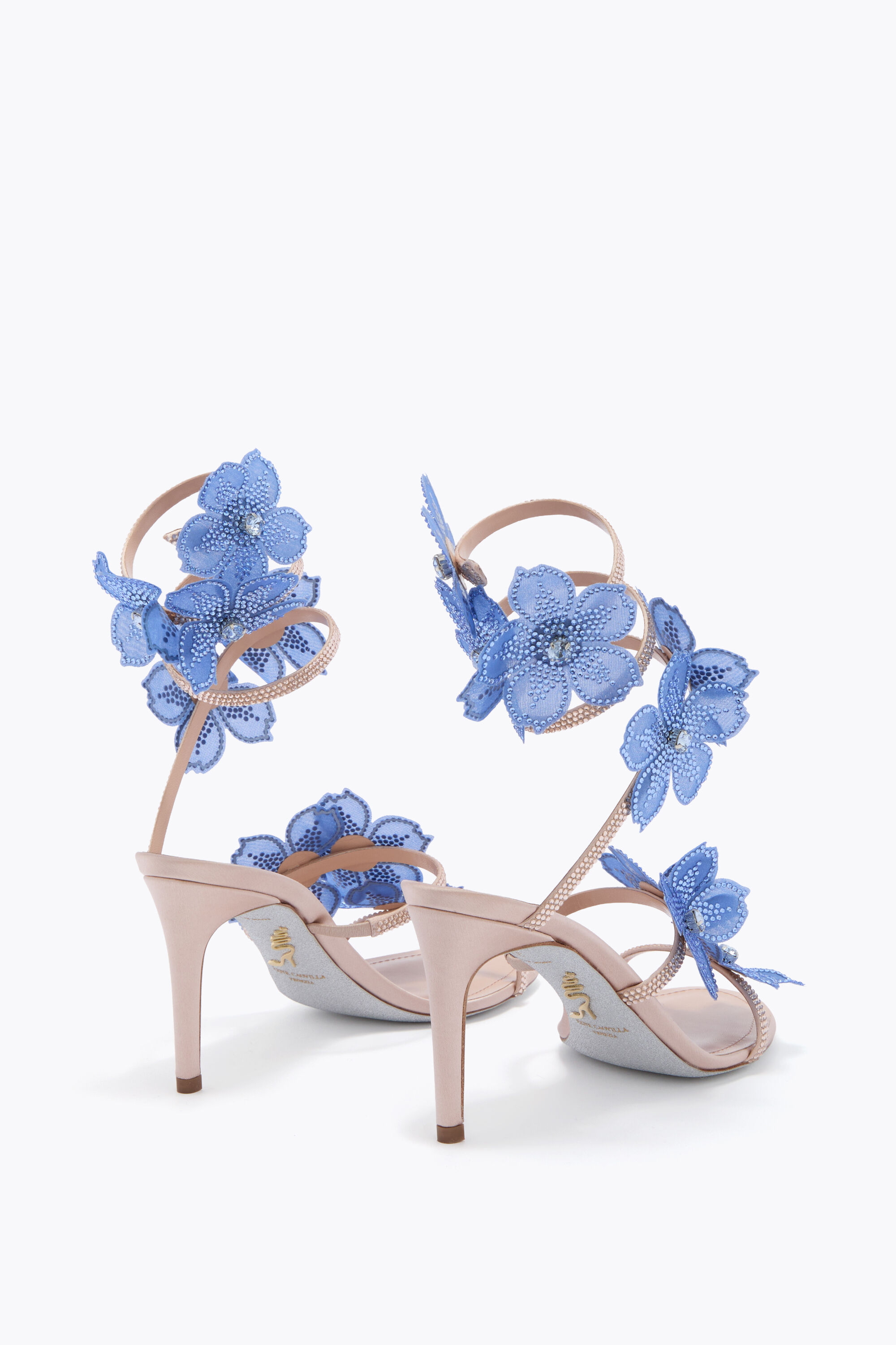 Jeweled PEACH FLOWER BLUSH PINK AND BLUE SANDAL 80 | Rene Caovilla®