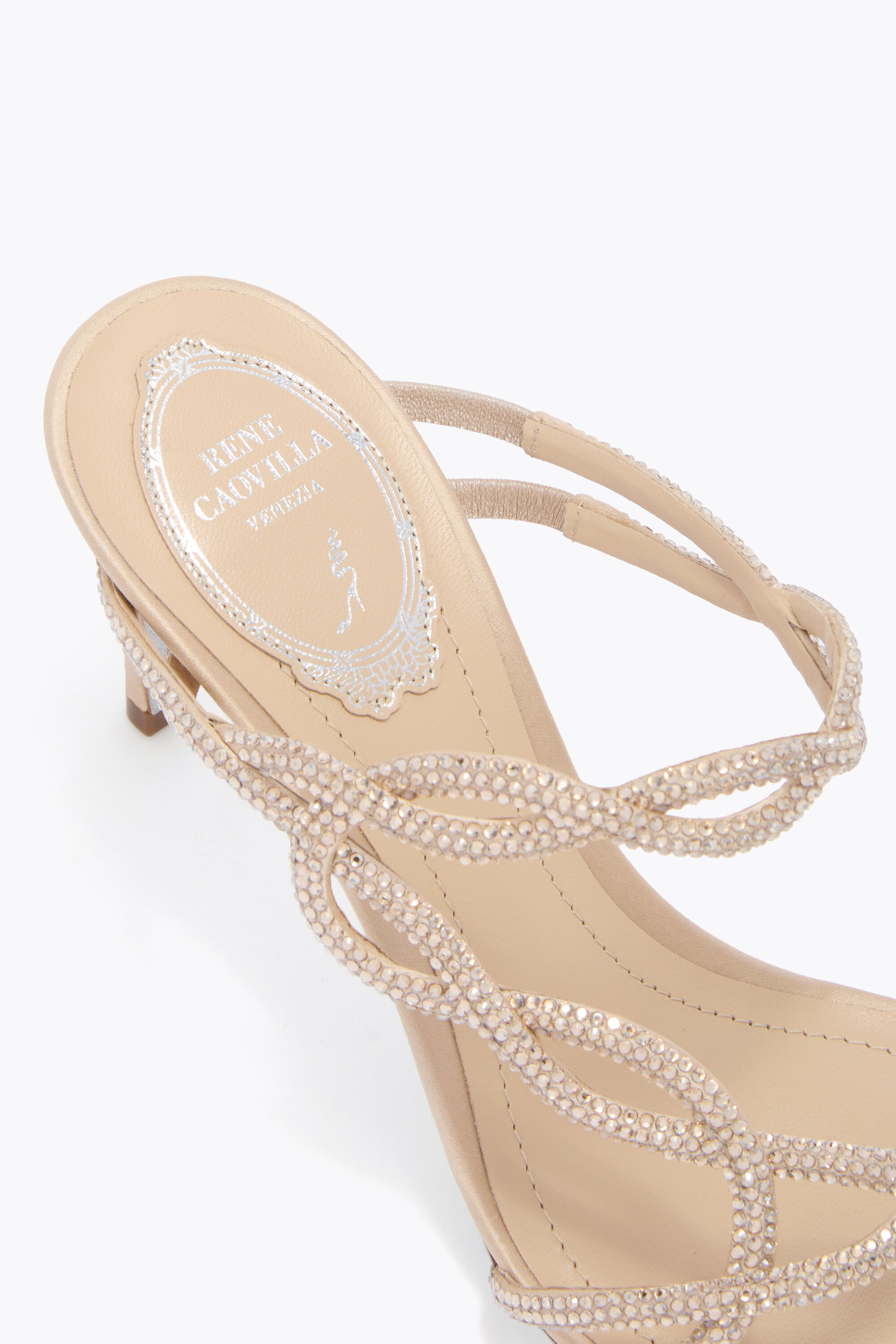 Jeweled BRAID CHAMPAGNE MULE 80 | Rene Caovilla®