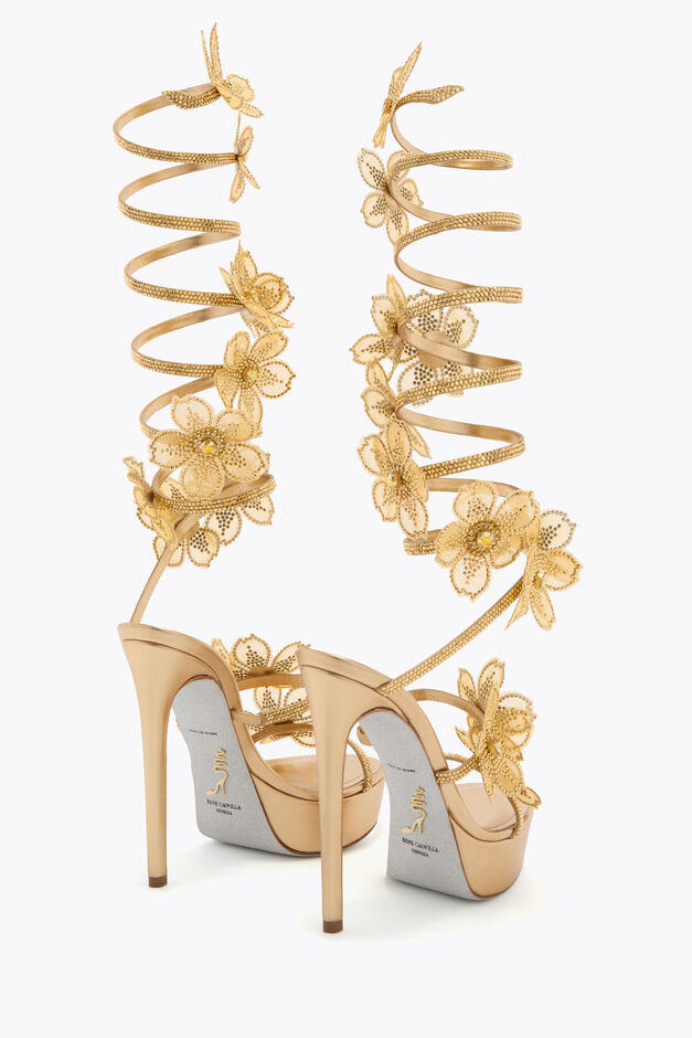 SUPER PEACH FLOWER GOLD PLATFORM SANDAL 130
