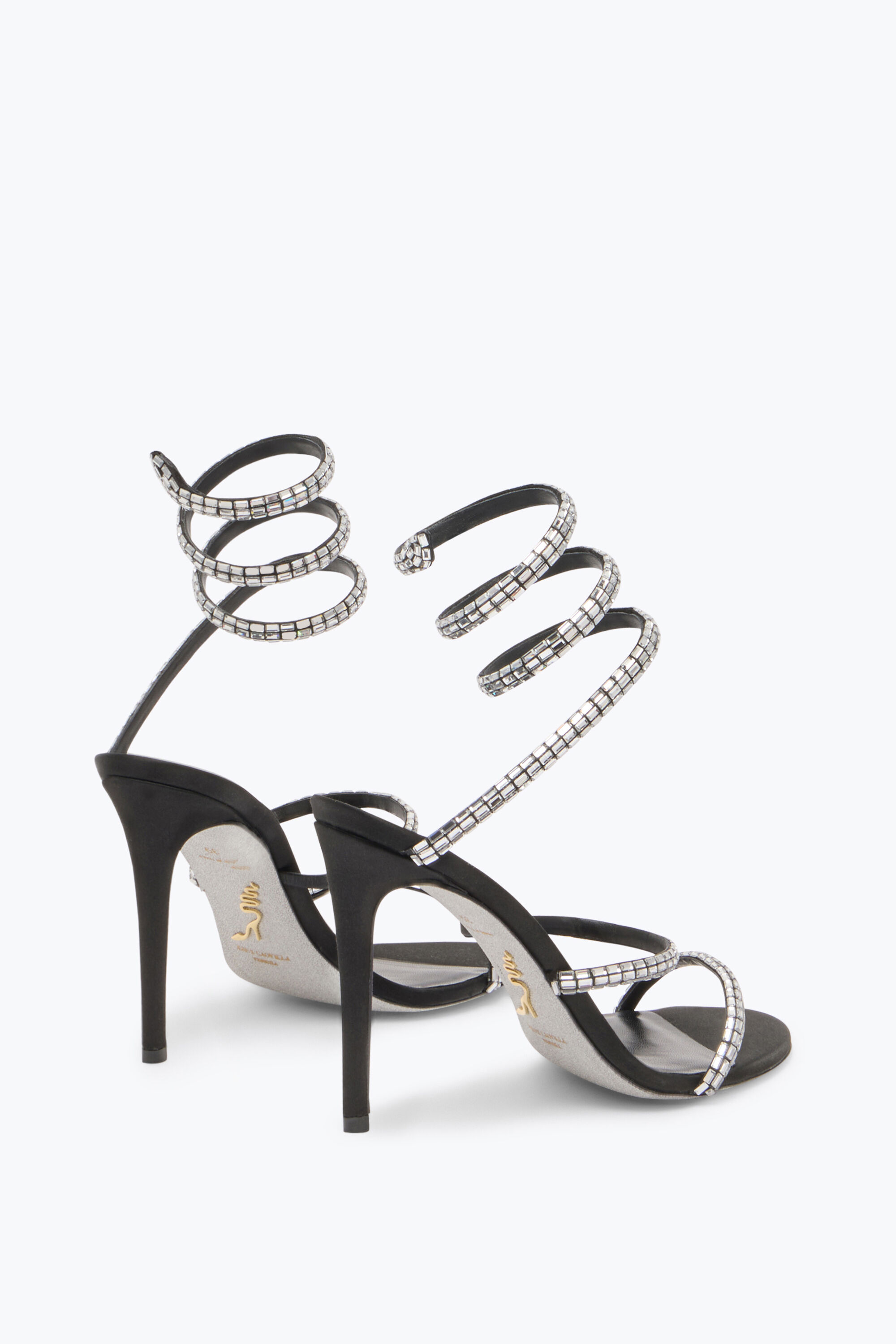 Jeweled CLEO BLACK SANDAL WITH CRYSTAL BAGUETTE 105 | Rene