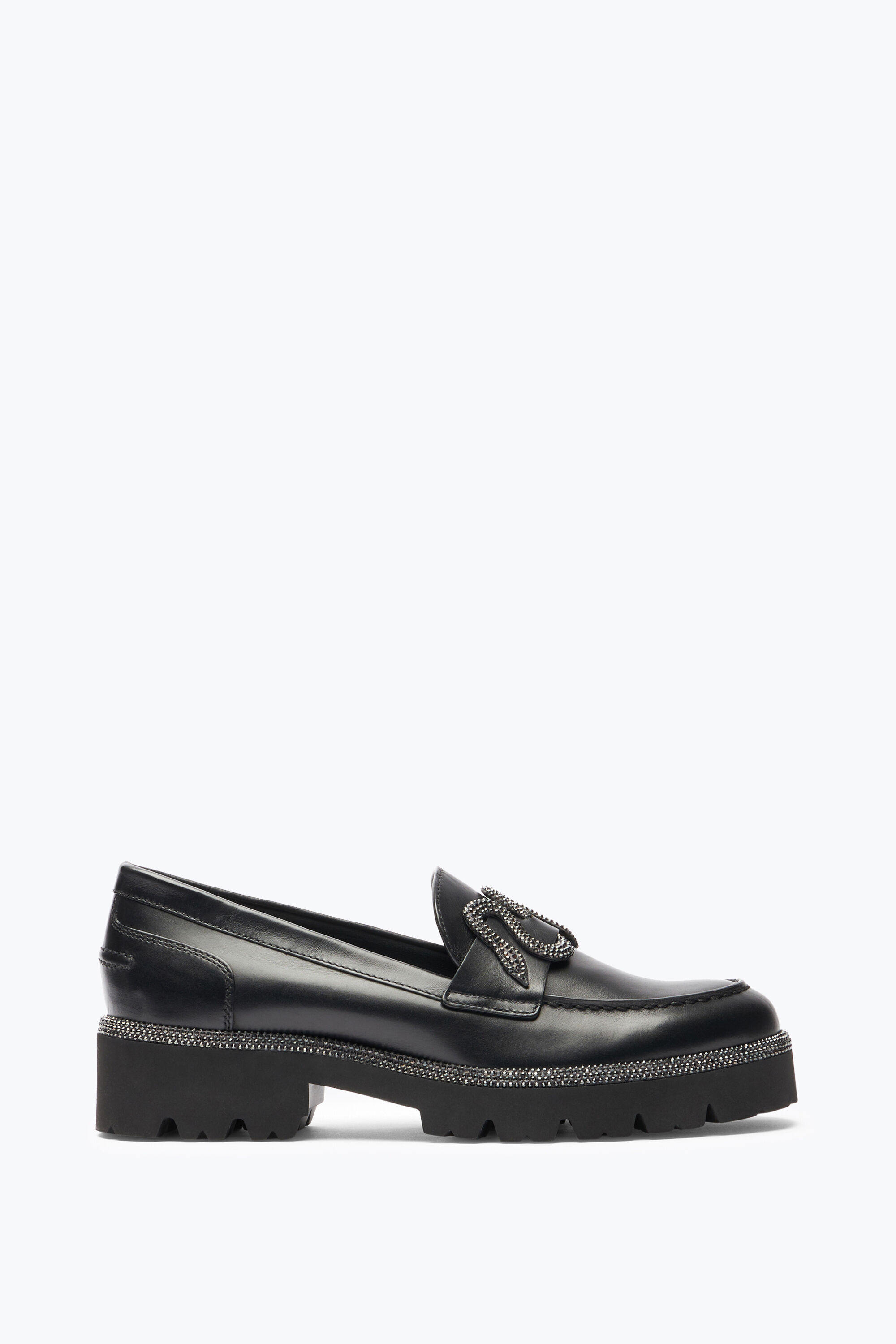 Black loafers with top rhinestones