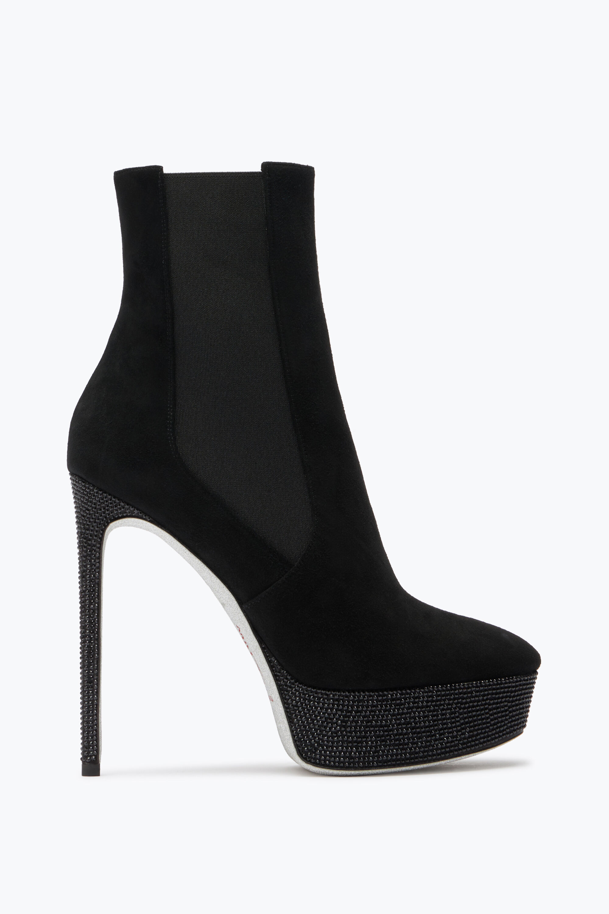Bottes Bottine Plateforme Selena Noire Avec Cristaux 130 en Noir