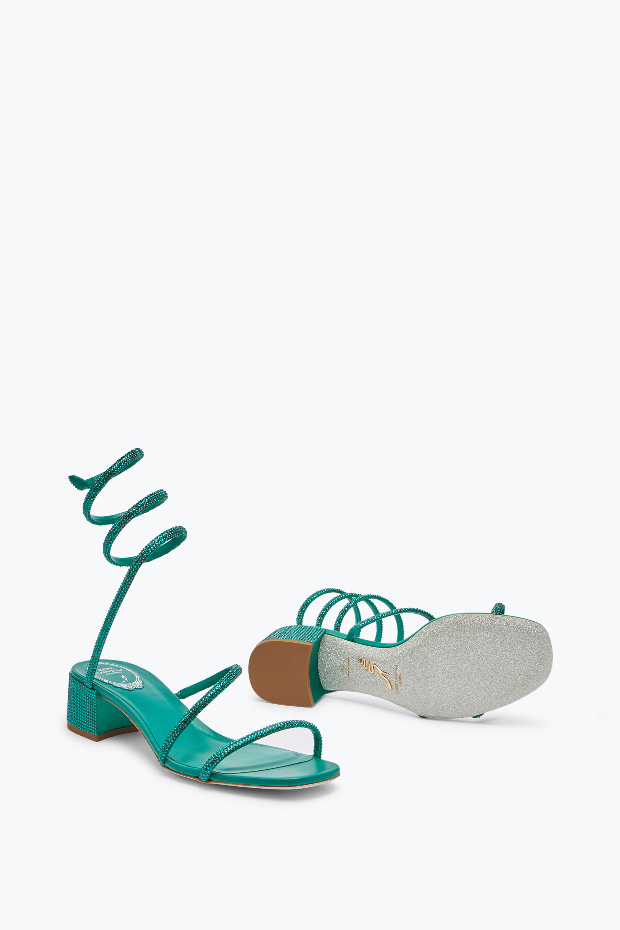Jeweled Cleo Crystal Emerald Green Sandal 35 | Rene Caovilla®