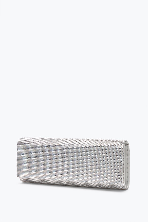 Zafira Silver Clutch With All-Over Crystals