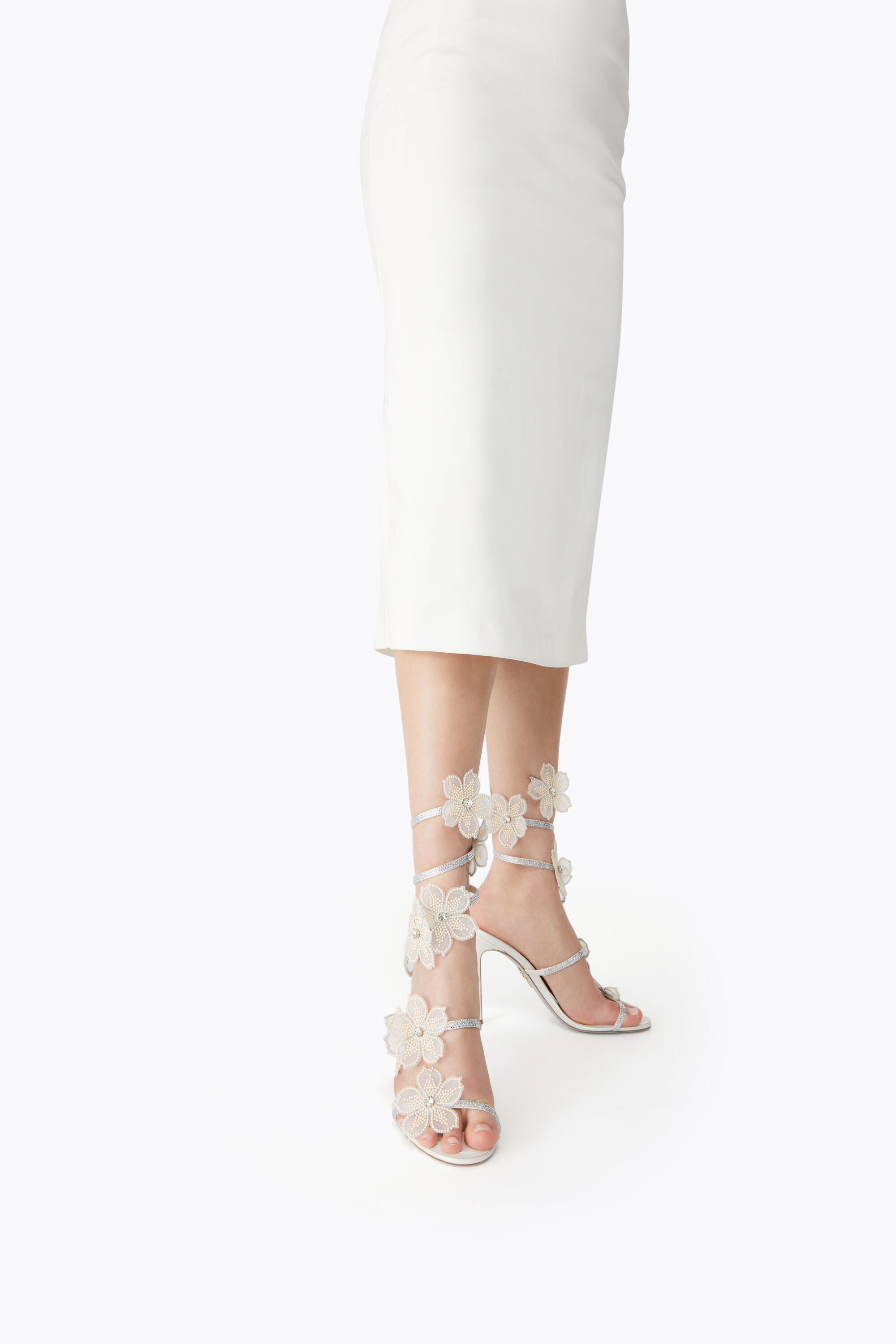 Jeweled PEACH FLOWER IVORY SANDAL 105 | Rene Caovilla®