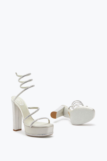 Cleo Crystal Silver Platform Sandal 130