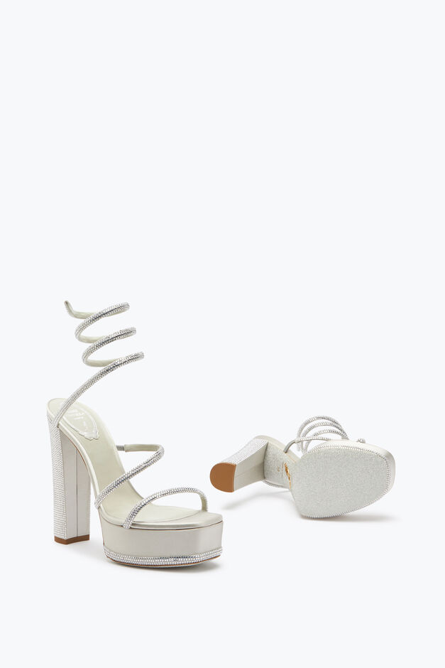Cleo Crystal Silver Platform Sandal 130