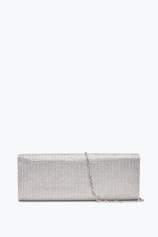 Zafira Silver Clutch With All-Over Crystals