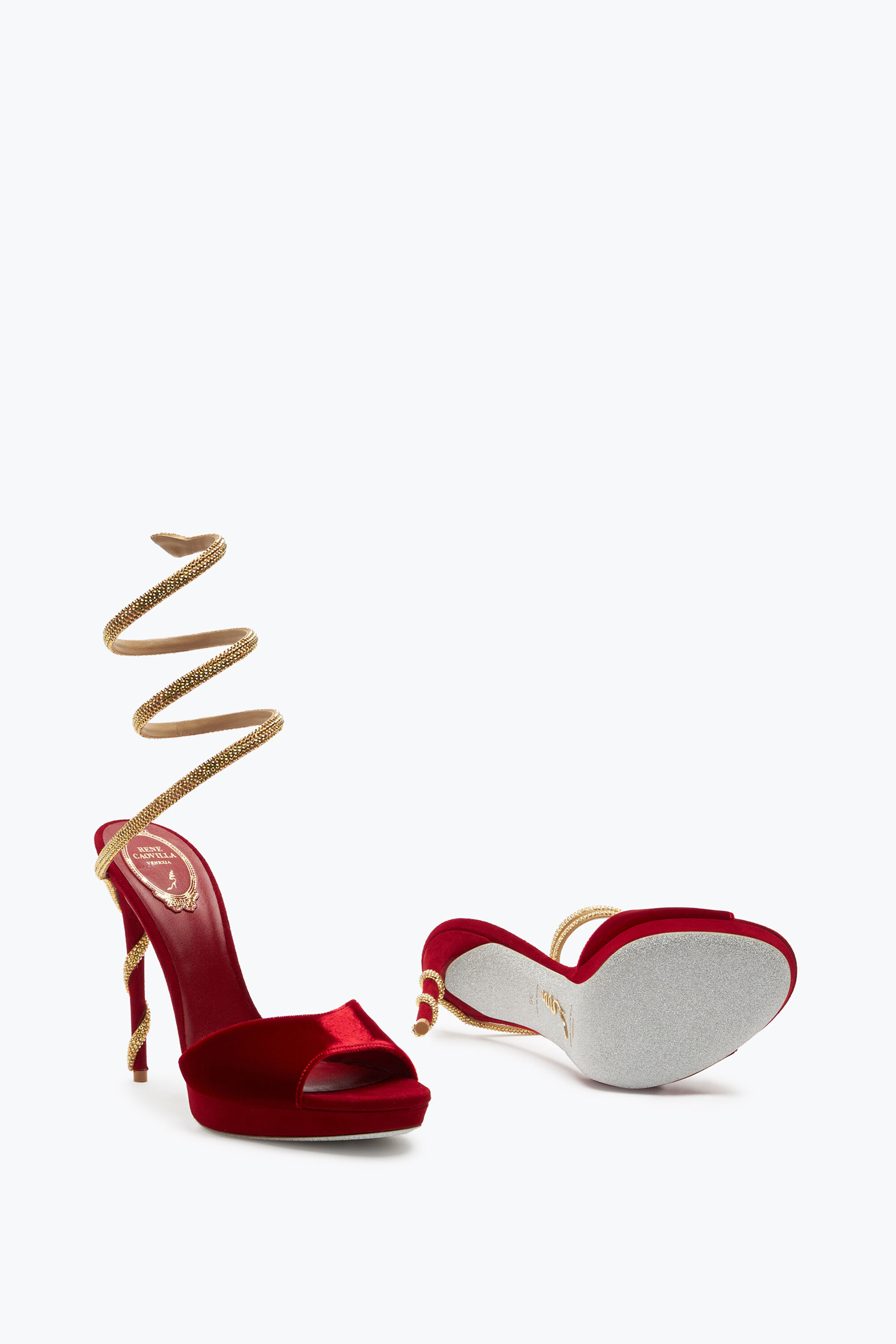 Jeweled Margot Red Velvet Sandal 120 Rene Caovilla