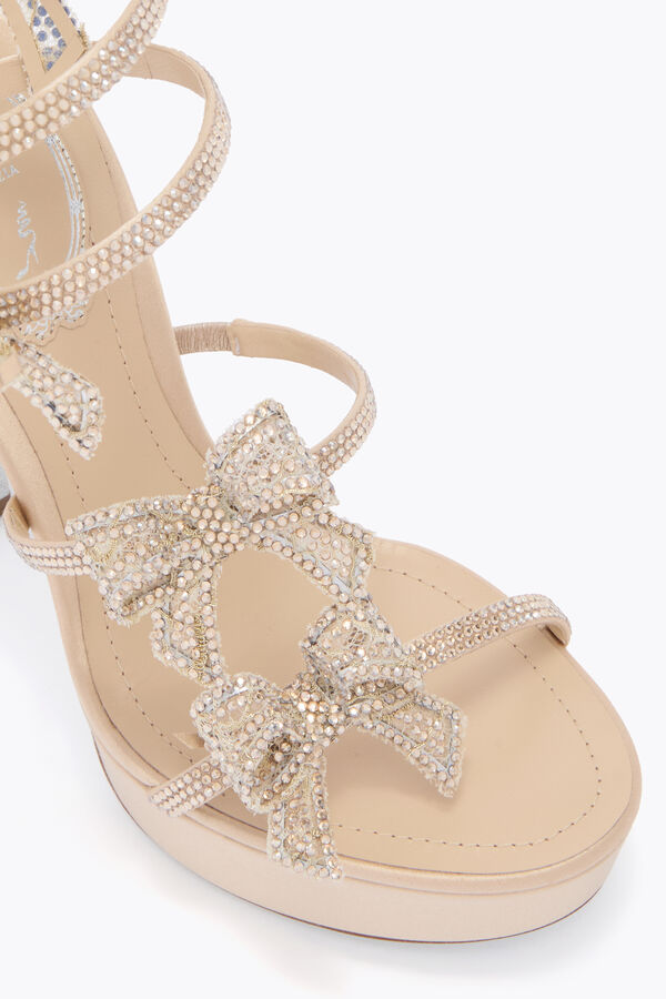Jeweled CLEO RIBBON CHAMPAGNE PLATFORM SANDAL 130 | Rene Caovilla®