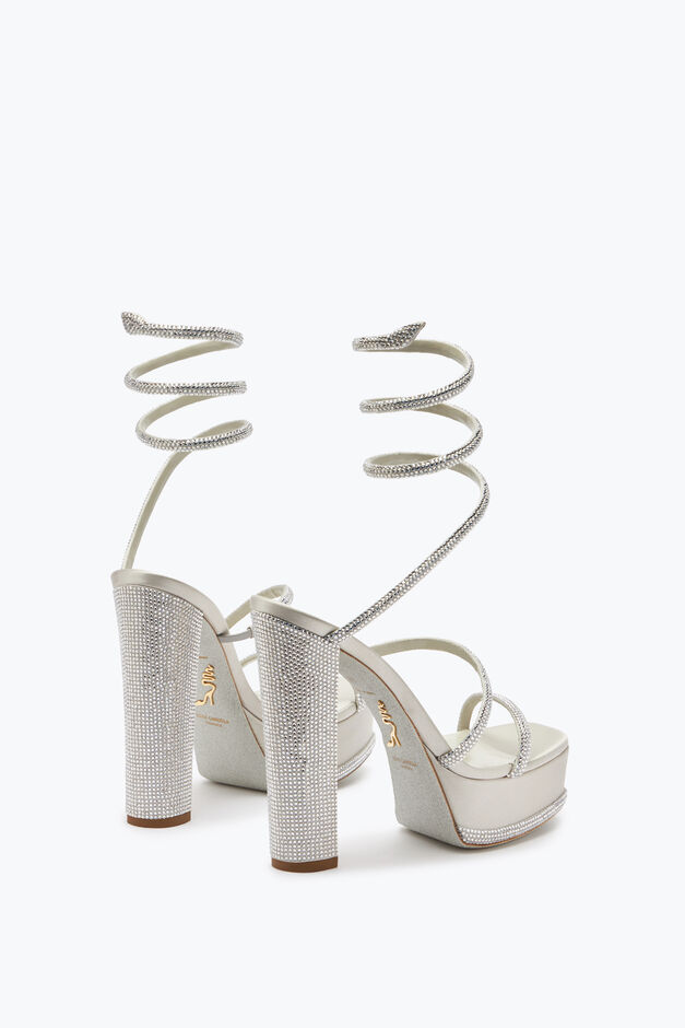Cleo Crystal Silver Platform Sandal 130
