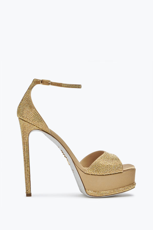 Anastasia Crystal Gold Platform Sandal 130