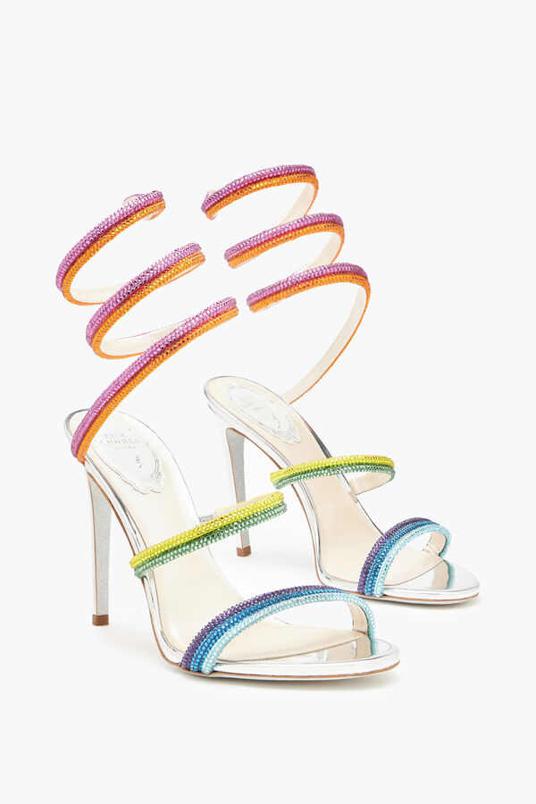 Rainbow Silver Sandal With Multicolored Crystals 105