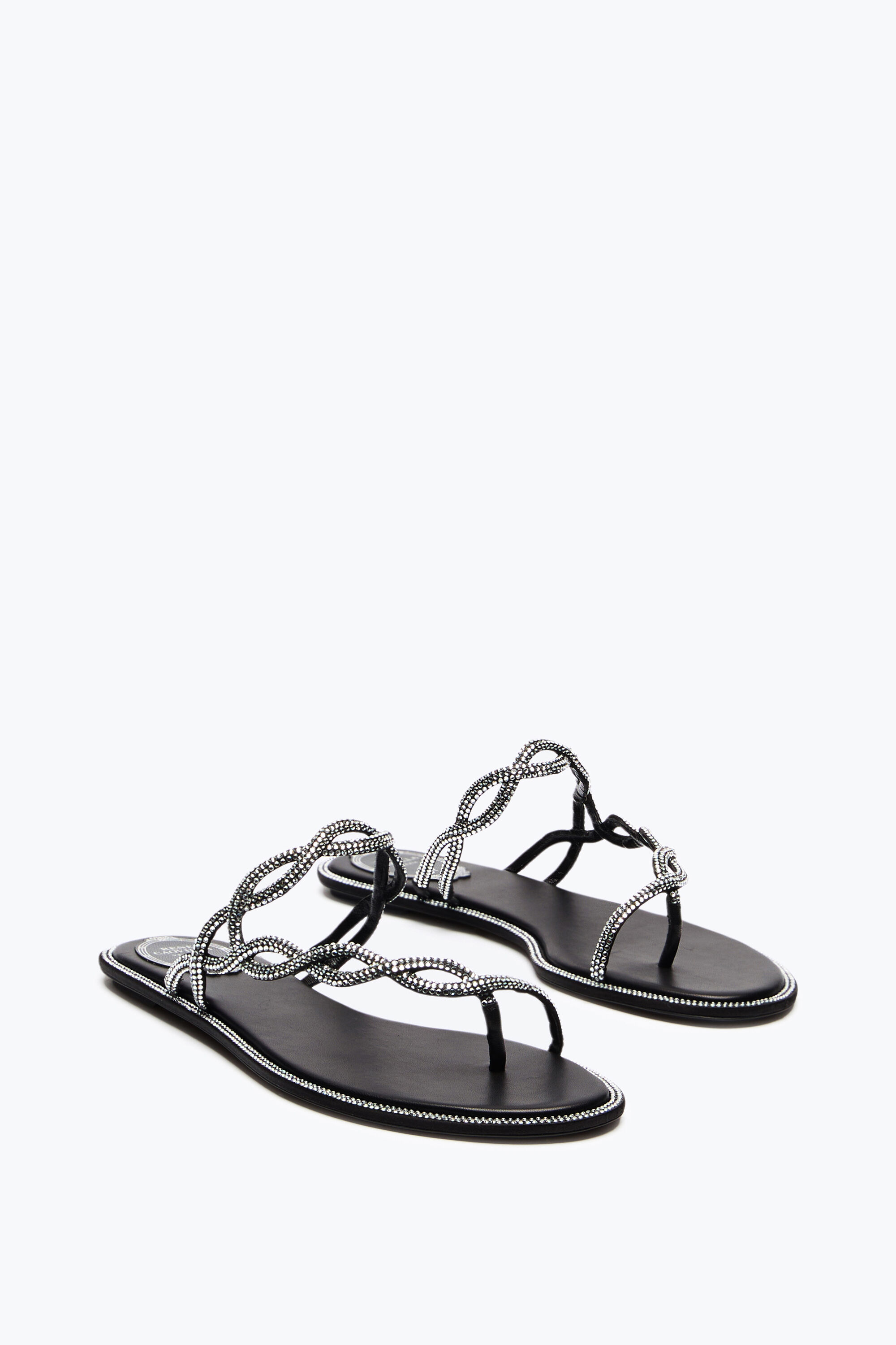 サンダル・ミュール RENE CAOVILLA 'Braid' sandals Black Jeweled BRAID BLACK FLAT SANDAL 10 | Rene Caovilla®