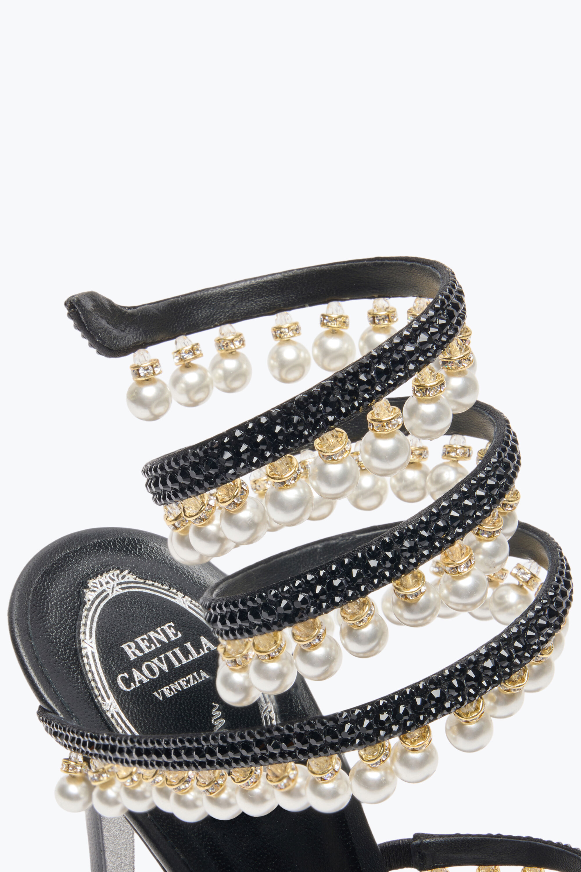 Jeweled CHANDELIER BLACK SANDAL WITH PEARLS 105 | Rene Caovilla®