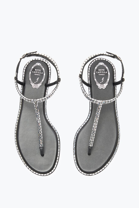 DIANA BLACK SANDAL WITH CRYSTAL BAGUETTE