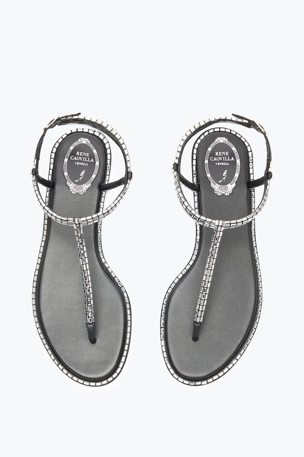 DIANA BLACK SANDAL WITH CRYSTAL BAGUETTE