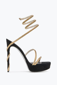 MARGOT CRYSTAL BLACK-GOLD PLATFORM SANDAL 130