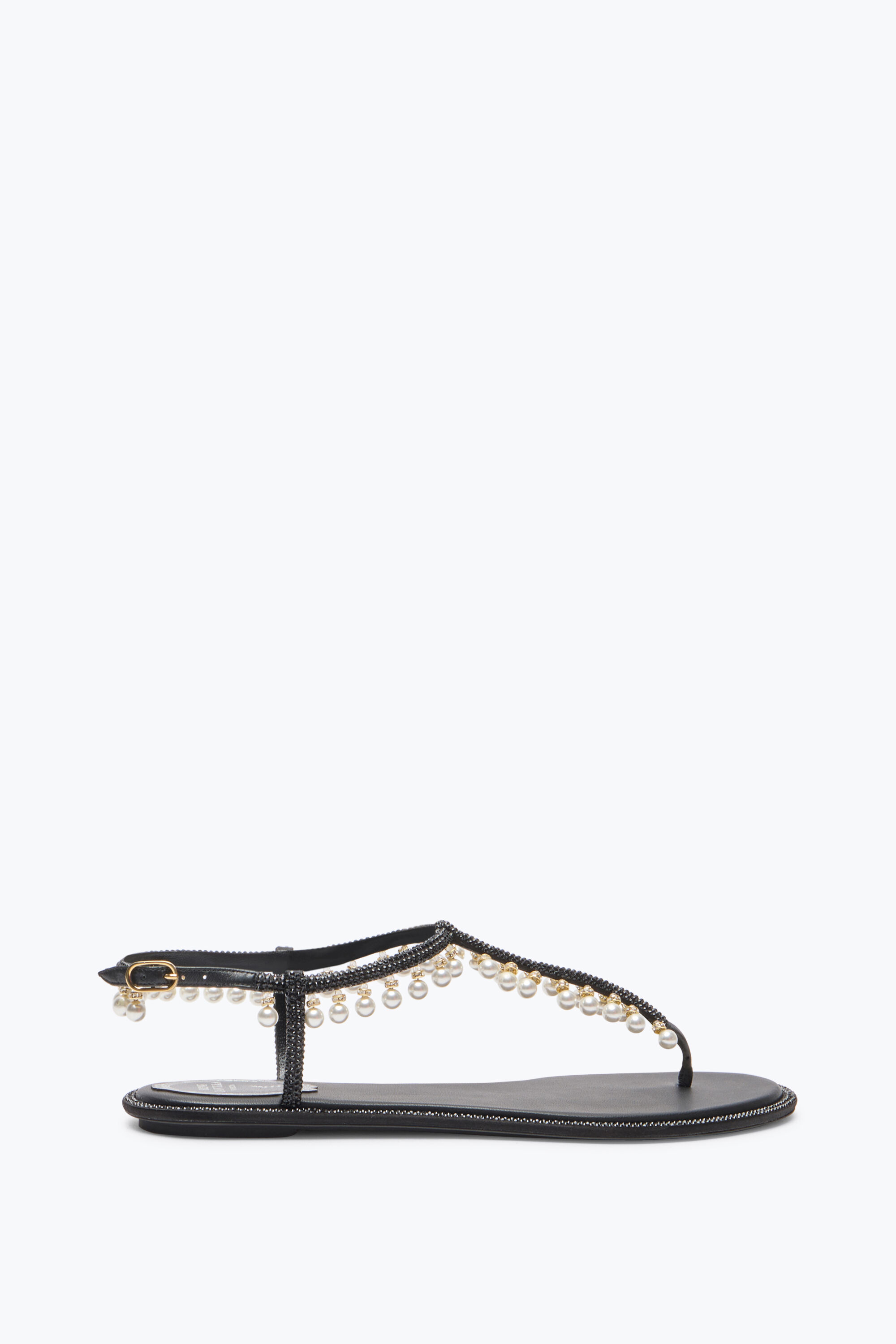 ワールド オンラインストア Jeweled DIANA BLACK SANDAL WITH PEARLS 10 | Rene Caovilla® 靴