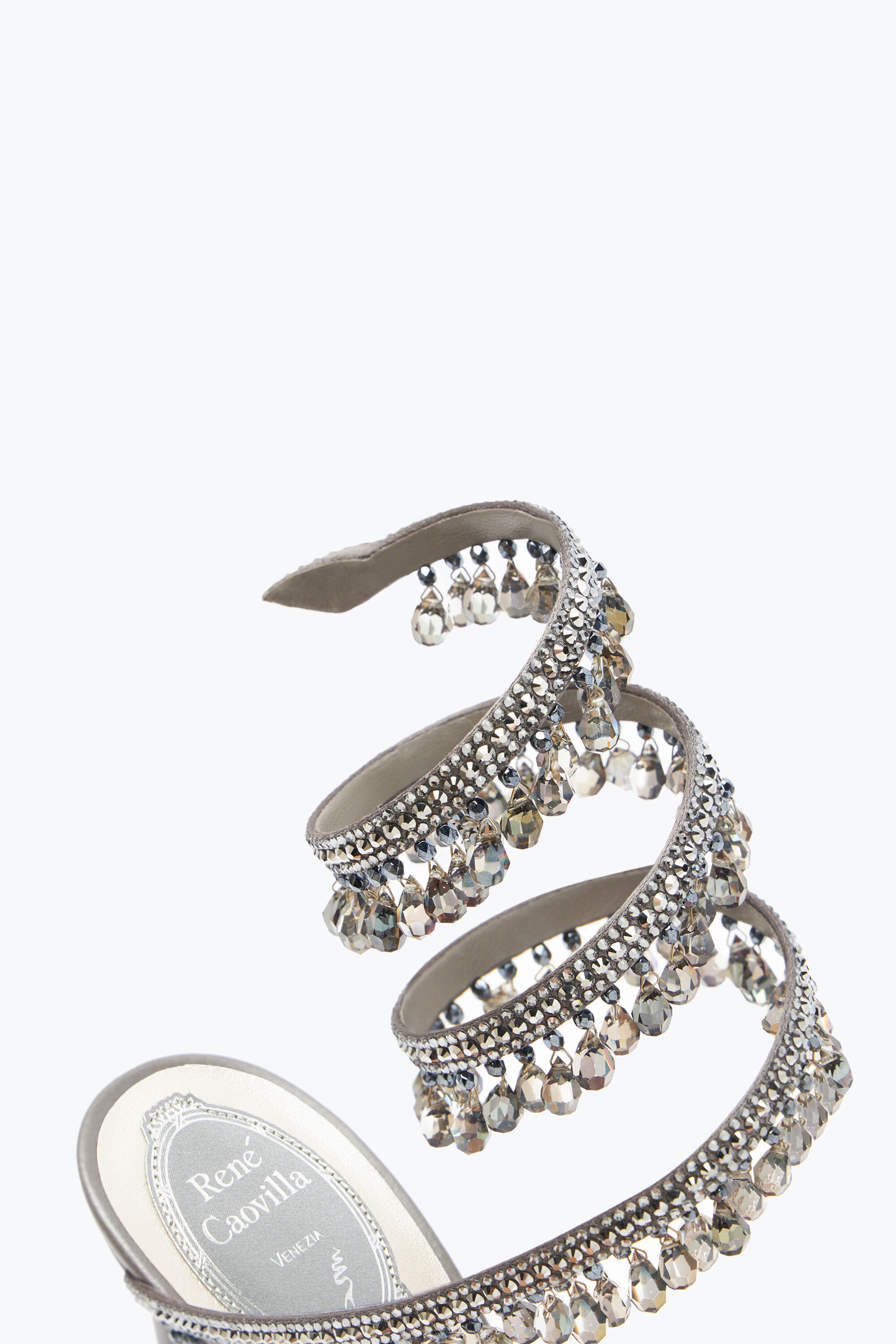 Jeweled Chandelier Crystal Pearl Gray Sandal 105 | Rene