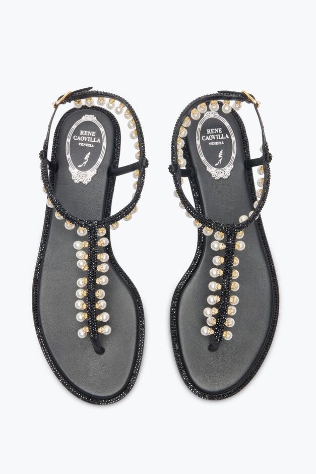 DIANA BLACK SANDAL WITH PEARLS 10 DIANA BLACK SANDAL WITH PEARLS 10