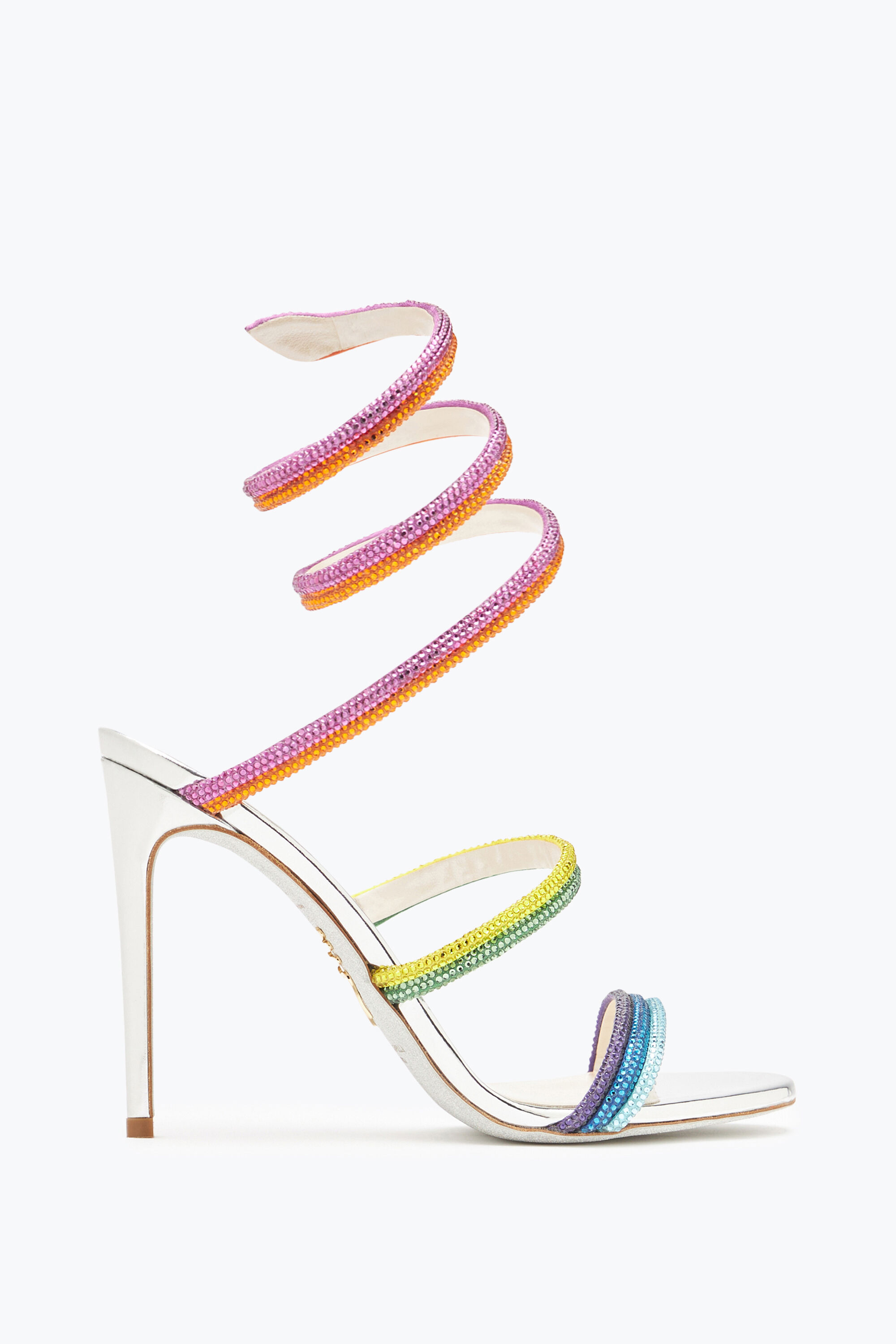 Jeweled Rainbow Silver Sandal With Multicolored Crystals 105 Rene Caovilla