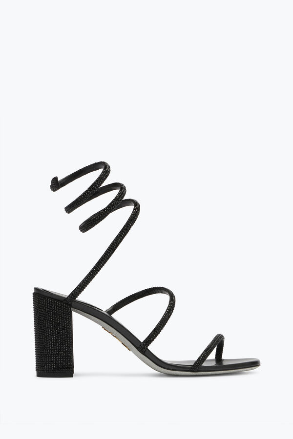 Cleo Block-Heeled Crystal Black Sandal 80