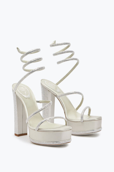 Cleo Crystal Silver Platform Sandal 130