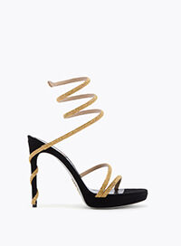 MARGOT CRYSTAL BLACK & GOLD PLATFORM SANDAL 120