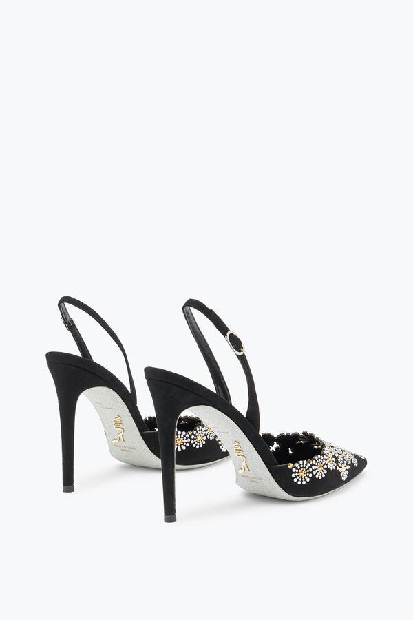 Slingback Daisy de ante negro con cristales 105