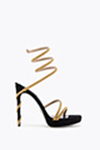MARGOT CRYSTAL BLACK & GOLD PLATFORM SANDAL 120