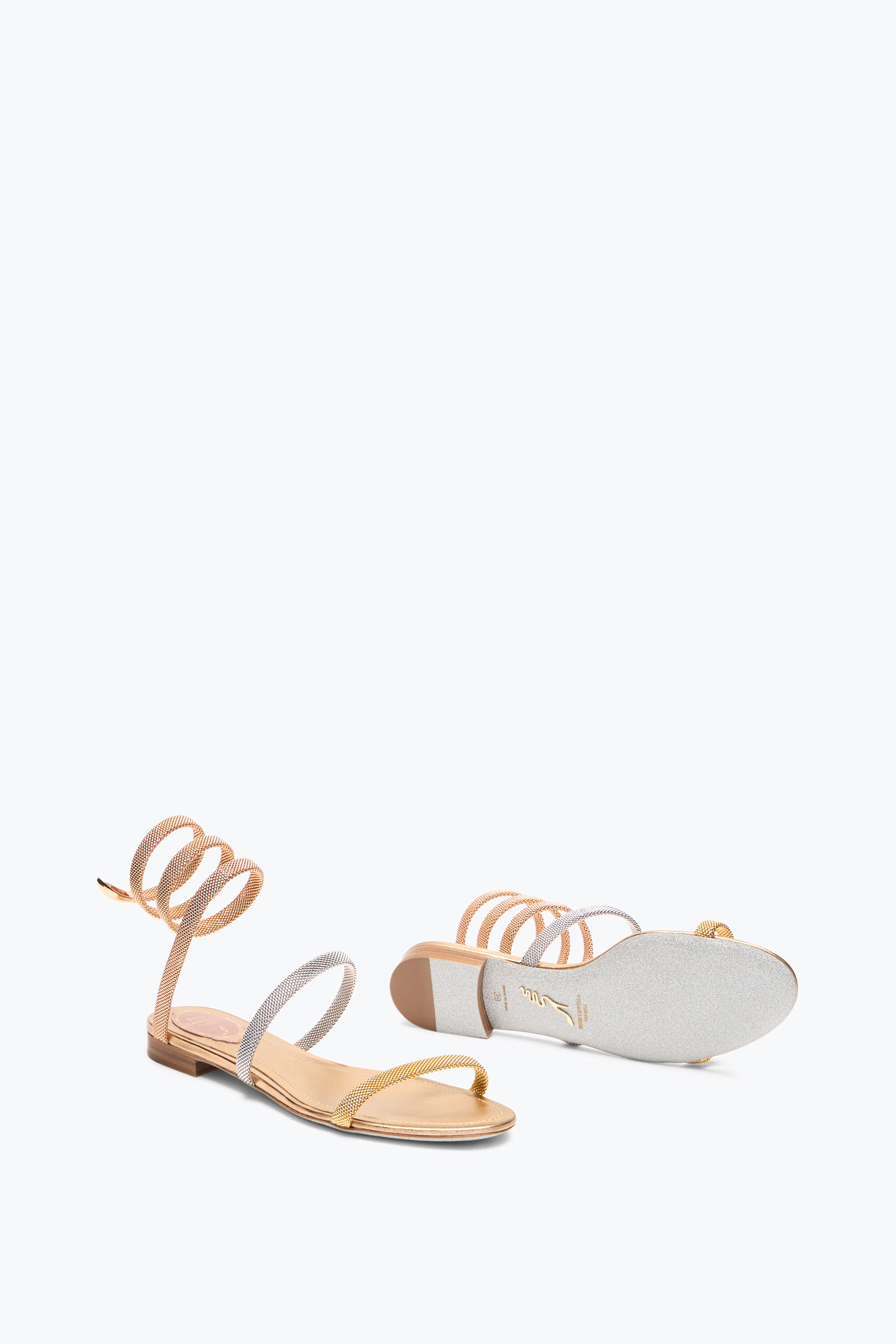 【関税込み】RENE CAOVILLA TRIGOLD CLEO' SANDALS RENÉ CAOVILLA Trigold Cleo gold-tone and leather sandals
